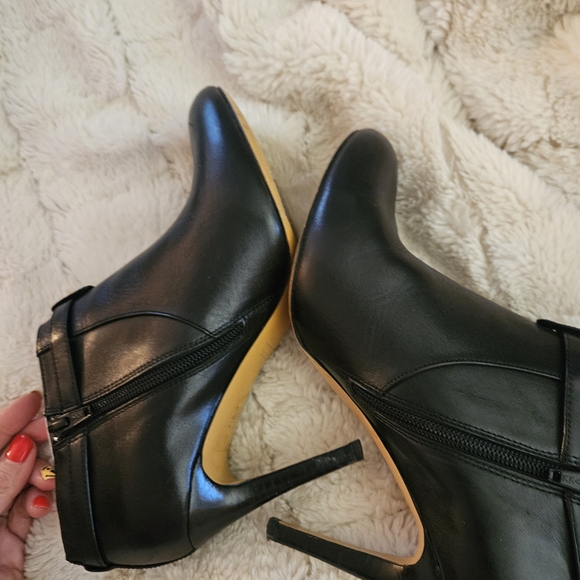 Coach Black Leather Ankle Boots with Gold Accents - Picture 7 of 8